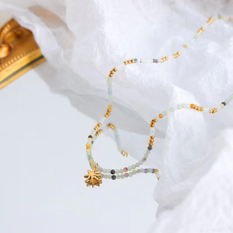 Natural Stone Beaded Star Pendant Necklace