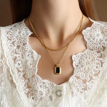 Black Square Layer Necklace