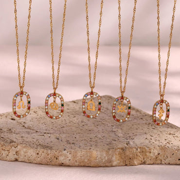 Micro-paved Colorful Zircon Cutout Constellation Necklace