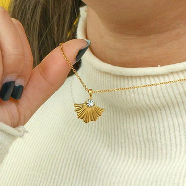 Ginkgo Leaf Zircon Necklace