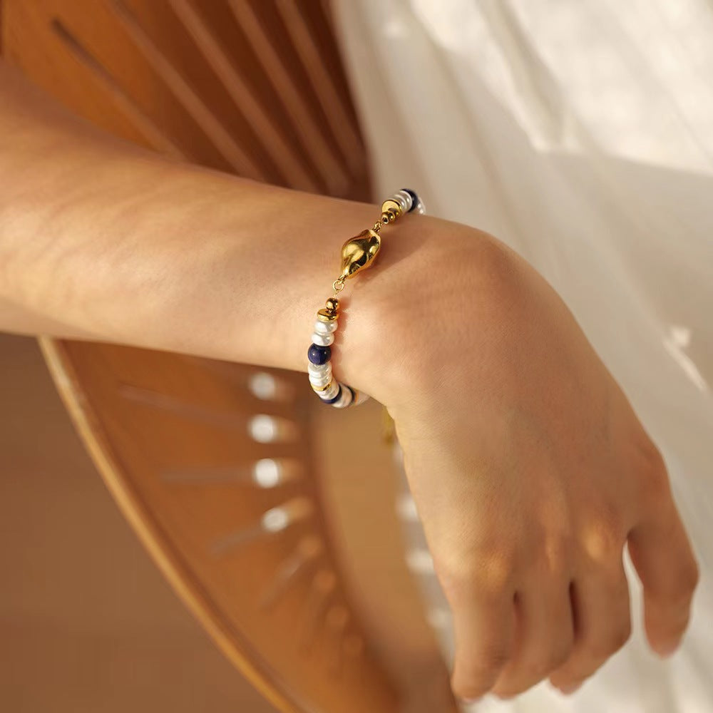 Lapis Lazuli Pearl Drop Bracelet