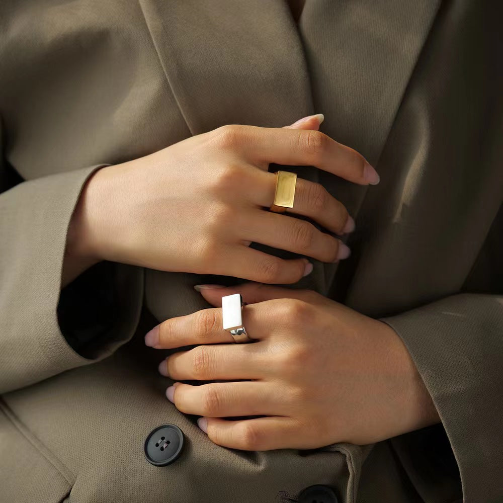 Rectangular Gold Silver Ring