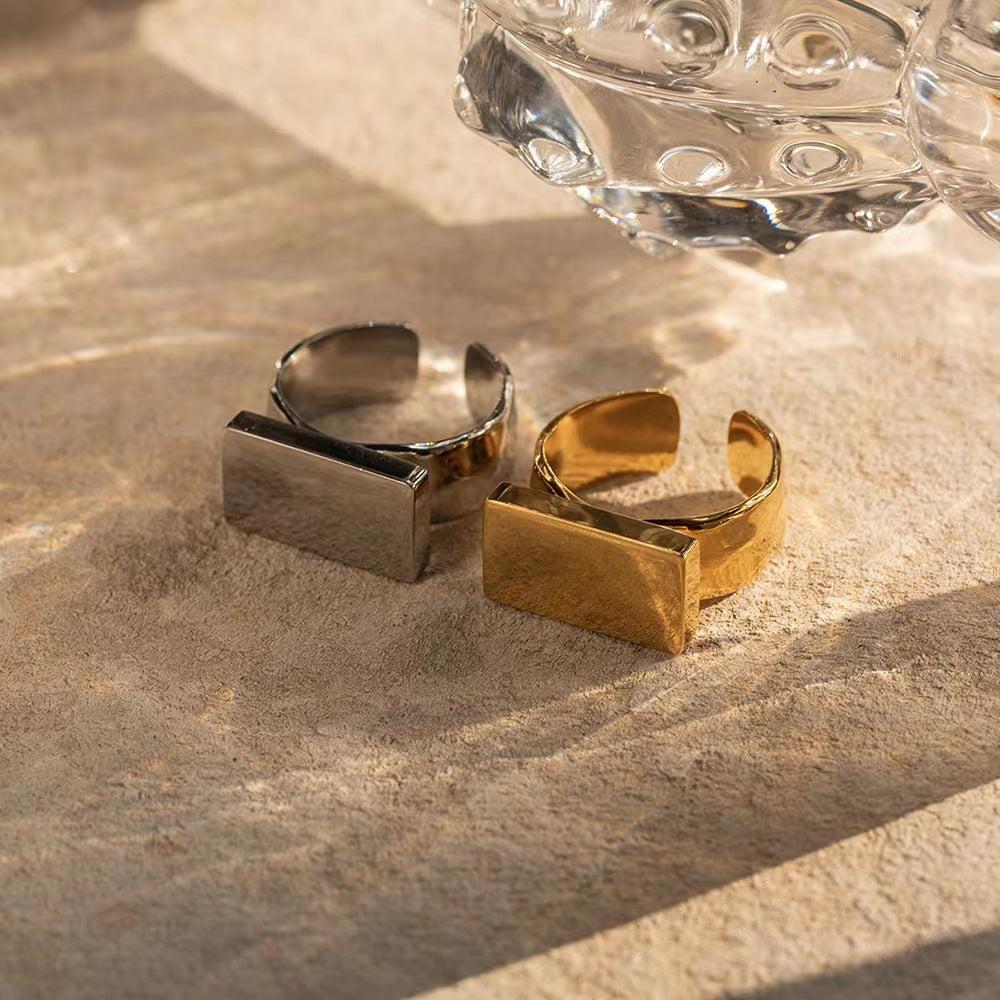 Rectangular Gold Silver Ring