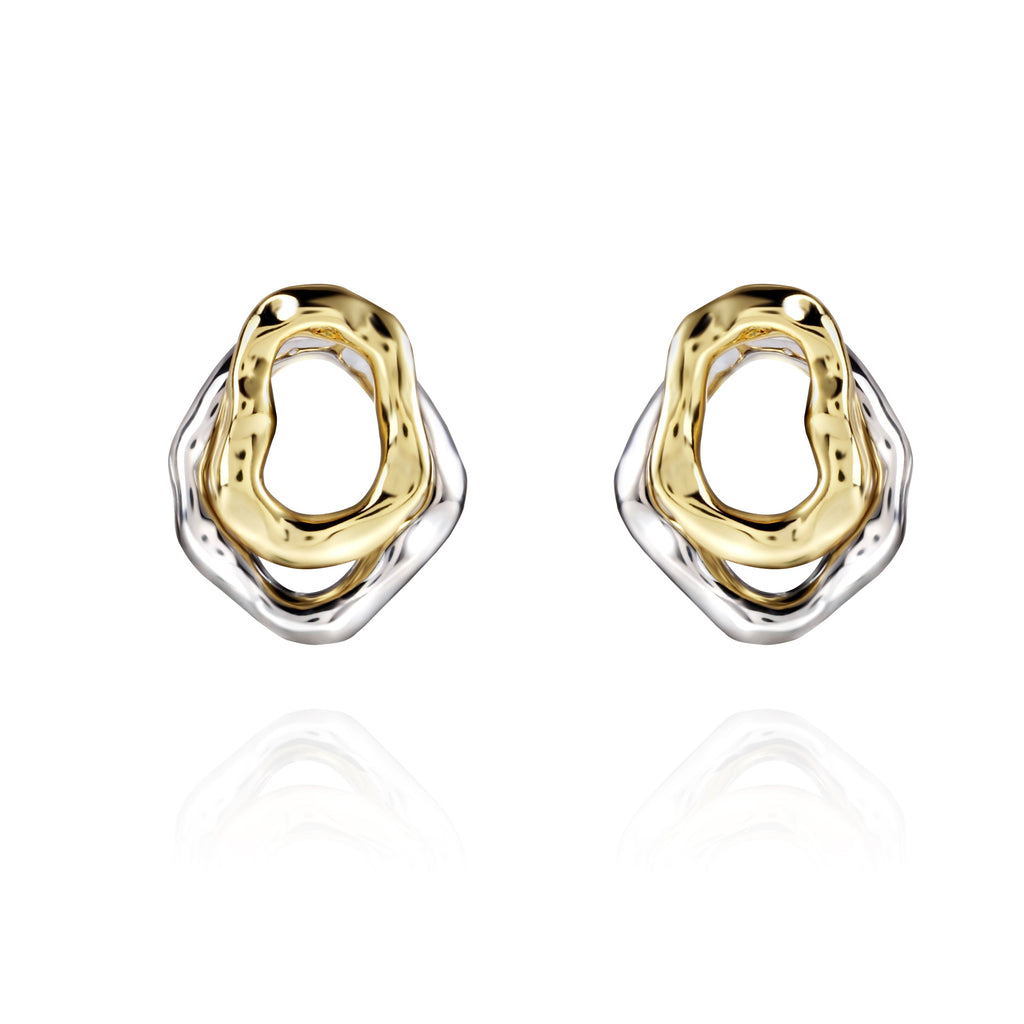 Free Form Melted Halo Double-Decker Earrings